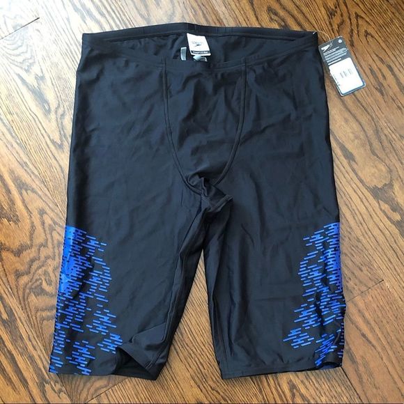 SPEEDO Mens Performance Power Flex Eco Black Blue Jammers Size 38 NWT - Picture 1 of 5